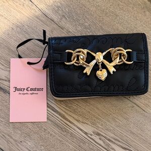 Juicy Couture Black Quilted Wallet with Gold Bow and Heart Charm